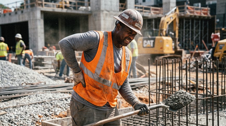 Man at construction site showing back pain